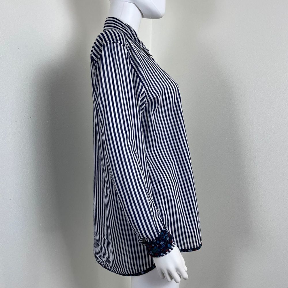 Holding Horses Women's Size M Button Stripped Floral Cotton Blouse Top Nautical - Picture 4 of 15